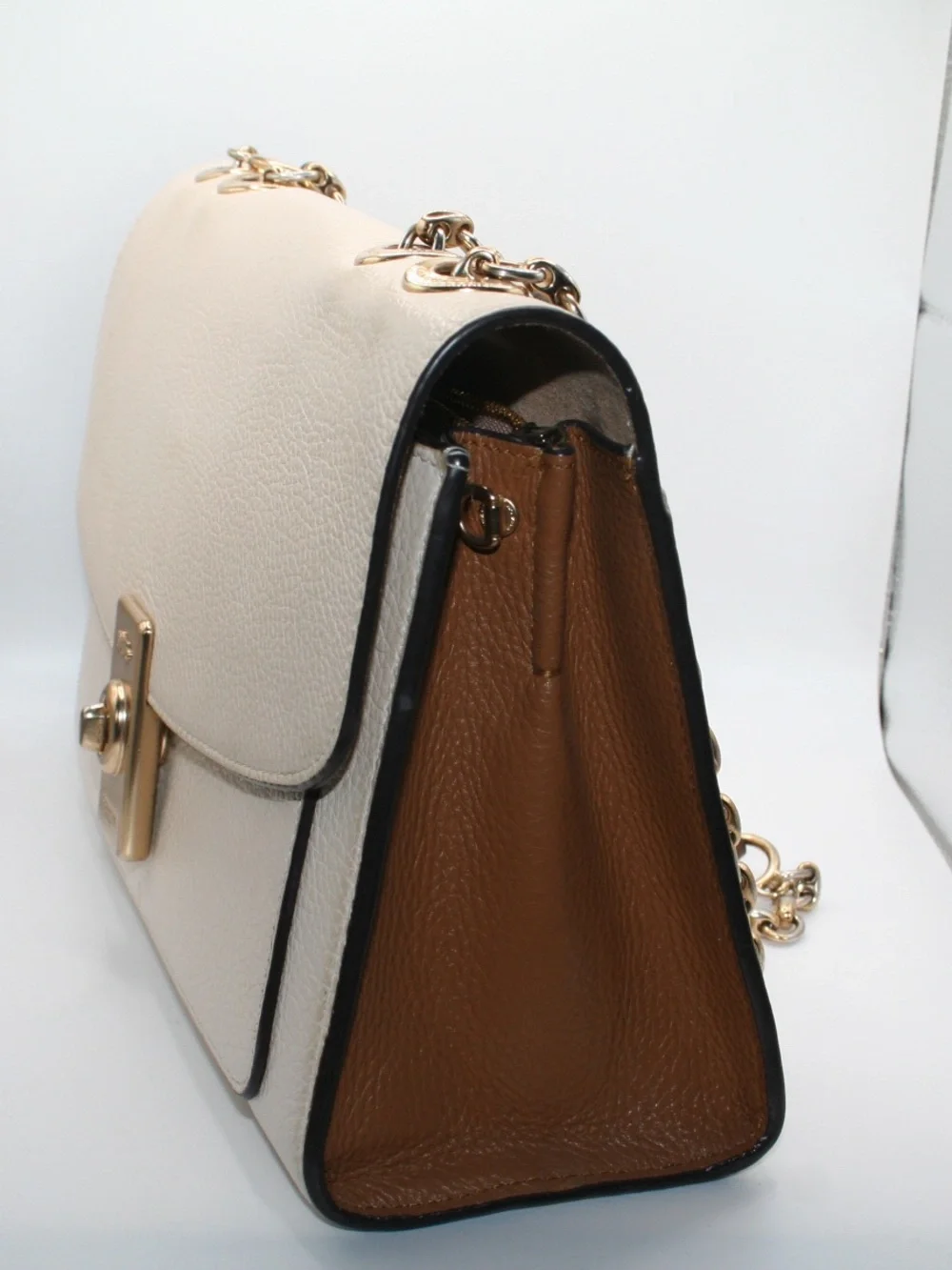 Coach Pebbled Leather Shoulder Bag in Cream with Gold Chain
